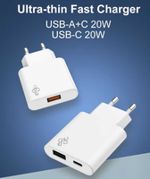Chargeur mural USB double port PD20W avec prise EU, 5V 3A, adaptateur rapide pour téléphone portable (vente en gros)