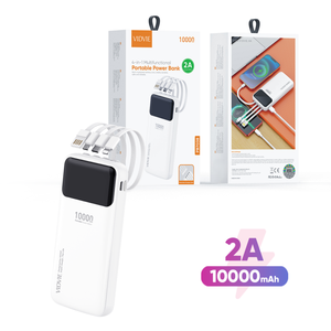 VIDVIE <span class=keywords><strong>Batterie</strong></span> <span class=keywords><strong>externe</strong></span> multifonctionnelle portable 4-en-1 10000mAh USB Type C avec câble intégré pour téléphones mobiles - Product Image 1