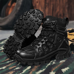 Sepatu <span class=keywords><strong>Hiking</strong></span> Ringan Anti-Selip untuk Latihan Lapangan Luar Ruangan, Model <span class=keywords><strong>High</strong></span> Top dengan Logo Kustom, Warna Solid, untuk Pria - Product Image 4
