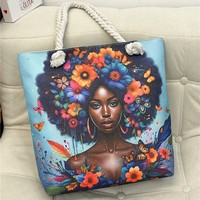 Sac de plage décontracté pour femme Yuanchuang, motif double face, style Lubina d'Afrique de l'Ouest, en lin et polyester, grande capacité, avec fermeture éclair