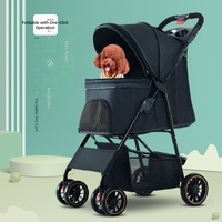 Poussette pliable pour animaux de compagnie en un clic, pour chiens et chats de petite et moyenne taille, chariot de voyage à 4 roues pour chiens et chats, poussette avec porte-gobelet et sac de rangement
