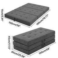 Canapé-lit pliable OEM, convertible, à trois sections, avec coussin en mousse haute densité et revêtement en velours côtelé, idéal pour entrepôt et appartement