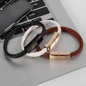 Hot sell Magnetic Absorb Charging Braided Leather Charging 5A Bracelet Tipo Type C usb bracelet charger cable