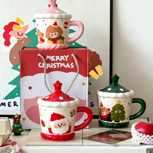 Mug à café en céramique de Noël de 480 ml avec couvercle - Passe au lave-vaisselle et au micro-ondes, sans danger pour les aliments, réutilisable, cadeau promotionnel - Product Image 4