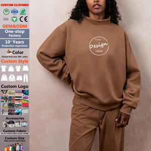 Sweat-shirt col montant ample en molleton de coton 350 GSM pour femme, personnalisable avec broderie, vente en gros OEM - Product Image 1