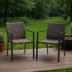 Juego de 2 sillas apilables de mimbre para patio, con estructura de acero, color marrón, para jardín, terraza, patio o fogata. - Product Image 2