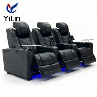 Fauteuils de cinéma maison modernes Yilin Factory en cuir noir, 3 places, inclinables électriques avec massage, pour hôtel et salle multimédia