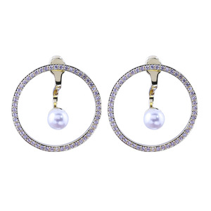 Orecchini Pendenti Geometrici con Zirconi e Perle Simulate per Donne, Gioielli Eleganti e alla Moda - Product Image 1