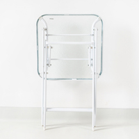 Table d'appoint carrée pliable en verre ondulé, avec pieds en X en métal, pour patio extérieur