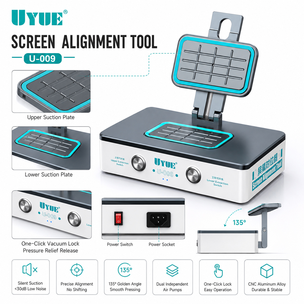 UYUE U-009 <strong>Screen</strong> Alignment Tool Vacuum Positioning <strong>Machine</strong> for LCD OCA Glass <strong>Screen</strong> Laminating Position Fitting Phone Repair