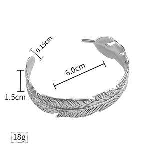 New Retro Feather Wide <b>Bracelet</b> Trendy Stainless Steel Adjustable Wide <b>Bangle</b> <b>Bracelet</b> for Party-Hot Selling Europe & US Style - Product Image 3