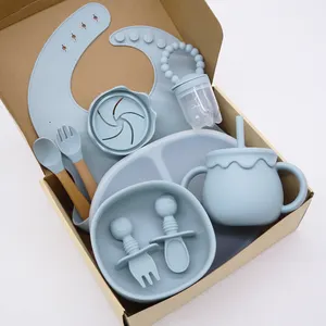 Vajilla personalizada para recién nacidos sin BPA para niños, vajilla de silicona, juego de platos de silicona con ventosa para alimentación de bebés