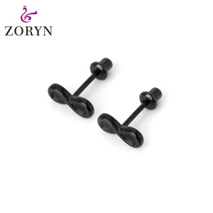 Zoryn 316L Stainless Steel Black IP Plated Screw <b>Back</b> Stud <b>Earrings</b> Hollow Heart with Mountain Hypoallergenic Tarnish Resistant - Product Image 5