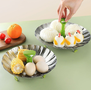 Accessoire de cuisine commerciale Acier inoxydable Télescopique Pliant Lotus Food Steamer avec Poignée - Product Image 4