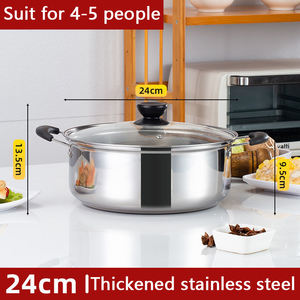 Marmite de Cuisson Direct Usine en Acier Inoxydable Épais pour la Maison, Ensemble de 6 Casseroles à Soupe avec Couvercle Transparent - Product Image 4
