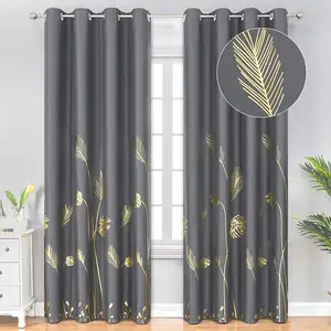 100% polyester gold printing modern home style blackout curtains for the living room