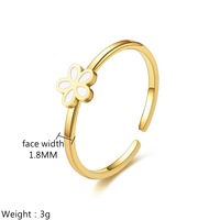 Anillo Abierto de Acero Inoxidable con Flor de Margarita, Acento de Esmalte Dorado y Oro Rosa