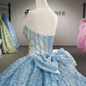 Robe de Quinceañera de luxe bleu glace Dy1384 avec appliques, perles lourdes naturelles, paillettes, en mousseline de soie, coupe princesse, pour bal de promo - Product Image 6