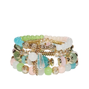 4 طقم أساور أنيقة للنساء على طراز البوهو ، سوار معصم مطلي بالخرز الزجاجي بشراشيب ذهبية ، هدية - Product Image 6