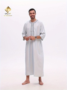 2025 Latest High-End <b>Men's</b> Arabic <b>Thobe</b>, Soft Anti-Pilling Material, Stylish Three-Quarter Sleeve Design, <b>Men's</b> Prayer Robe - Product Image 6