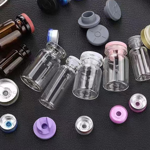 Flacon en verre carré transparent stérile de 5 ml et 10 ml pour poudre lyophilisée, flacon de pénicilline avec bouchon bleu pour sérum peptidique - Product Image 2