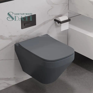 SDAYI European Bathroom Hotel Rectangle Matt <strong>Black</strong> Grey Ceramic Wall Mounted Concealed tank Wc P-trap Washdown Wall Hung <strong>Toilets</strong> - Product Image 3
