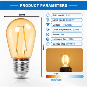 Bombilla LED de Jardín <span class=keywords><strong>E27</strong></span> de Plástico Blanco Cálido de 2W, 220V, S14, Color Ámbar Transparente, con Control Remoto, SMD, Alto CRI 90, Regulable - Product Image 5