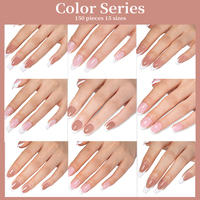 Kit de gel pour ongles MOBRAY avec 150 pièces d'ongles moyens, colle à ongles en gel, top coat, lampe à ongles, ongles pressés pré-colorés pour l'art des ongles