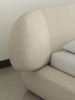Lit Embrace, style italien minimaliste haut de gamme, lit double, cadre en bois de pin, capacité de charge élevée, forme d'arc circulaire, lit en coton et lin