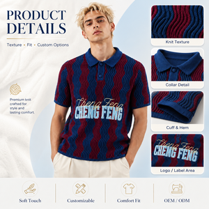 <span class=keywords><strong>Pull</strong></span> personnalisé brodé, polo pour homme, style rétro nautique, <span class=keywords><strong>bleu</strong></span> <span class=keywords><strong>marine</strong></span>, rayures ondulées, polo en tricot pour homme - Product Image 2