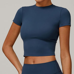 Vente en gros de haute qualité été Yoga sport à manches courtes Gym entraînement séchage rapide <span class=keywords><strong>O</strong></span> cou femmes Yoga haut pour les femmes - Product Image 3