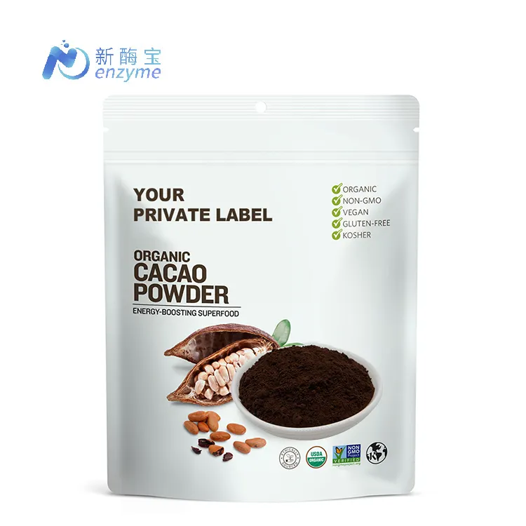 Novenzyme Prix de gros de poudre de cacao naturel en sacs de marque privée Poudre de cacao brut Poudre de cacao alcalinisée