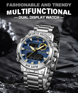 Nouvelle Arrivée NAVIFORCE 9237 Montre à Quartz pour Homme en Acier Inoxydable, Montre-Bracelet Numérique LCD Étanche avec Aiguilles Lumineuses - Product Image 5