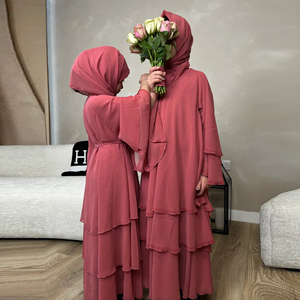 Sharut 2024 Kimono Elegante Turco Dubai all'Ingrosso, Abiti Musulmani per Donne, Ragazze e Bambini, Abaya Aperta a 3 Strati in Chiffon per Mamma e Bambini - Product Image 2