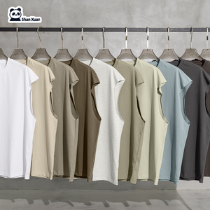 ODM OEM uomo personalizzato Logo stampato Design 100% <span class=keywords><strong>cotone</strong></span> 305gsm pesante oversize senza maniche T-Shirt alta moda canotta lunga - Product Image 3