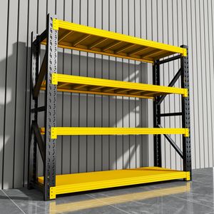 ชั้นวางของในโรงรถ HJ 4 ชั้น ชั้นวางของเหล็กกล้าคาร์บอน ชั้นวางโลหะสำหรับงานหนัก สำหรับจัดเก็บในโรงงานและคลังสินค้า - Product Image 1