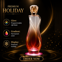 Présentoir Lumineux pour Bouteille de Parfum en Résine Dégradée, Hauteur 1m, Base RGB, Capuchon Feuille d'Or, Autoportant pour Salons Professionnels de Beauté