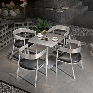 Ensemble <span class=keywords><strong>table</strong></span> et chaises de salle à manger de style industriel américain en acier inoxydable, design vert personnalisable, 2-4 places, pour hôtels et restaurants - Product Image 2