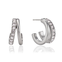 Anting Hoop Bentuk C Berlapis Ganda dari Baja Anti Karat J&D Jewelry dengan Zirkonia Putih, Perhiasan Anti Kusam untuk Wanita