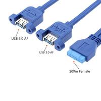 Kabel Ekstensi Motherboard USB 3.0 2-Port Panel Mount OEM Pabrik, 20-Pin Dual-Port, 30cm, PVC, Kabel Komputer Tembaga Murni