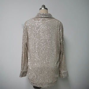 Camicette alla moda Sexy da discoteca a maniche lunghe Camicia ampia con paillettes lucide <span class=keywords><strong>argento</strong></span> per abiti da donna - Product Image 3