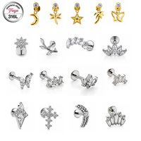 Boucles d'oreilles pendantes Freya en acier inoxydable 316L avec zircon cubique, à visser, pour piercing hélix, tragus, nez et bijoux de corps