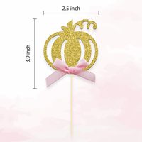 Décoration de gâteau sur le thème de l'automne : Topper de cupcake citrouille (nœud rose), fournitures de fête pour baby shower sur le thème de la citrouille, décorations alimentaires en forme de citrouille