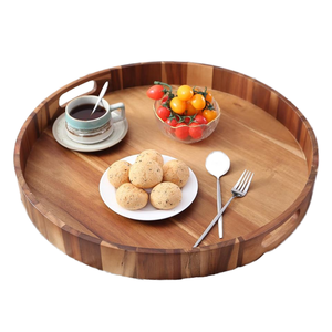 Venta caliente moderna Extra grande bandeja de madera de acacia bandeja de servicio mesa de centro otomana manijas de madera cestas de almacenamiento para sala de estar - Product Image 5