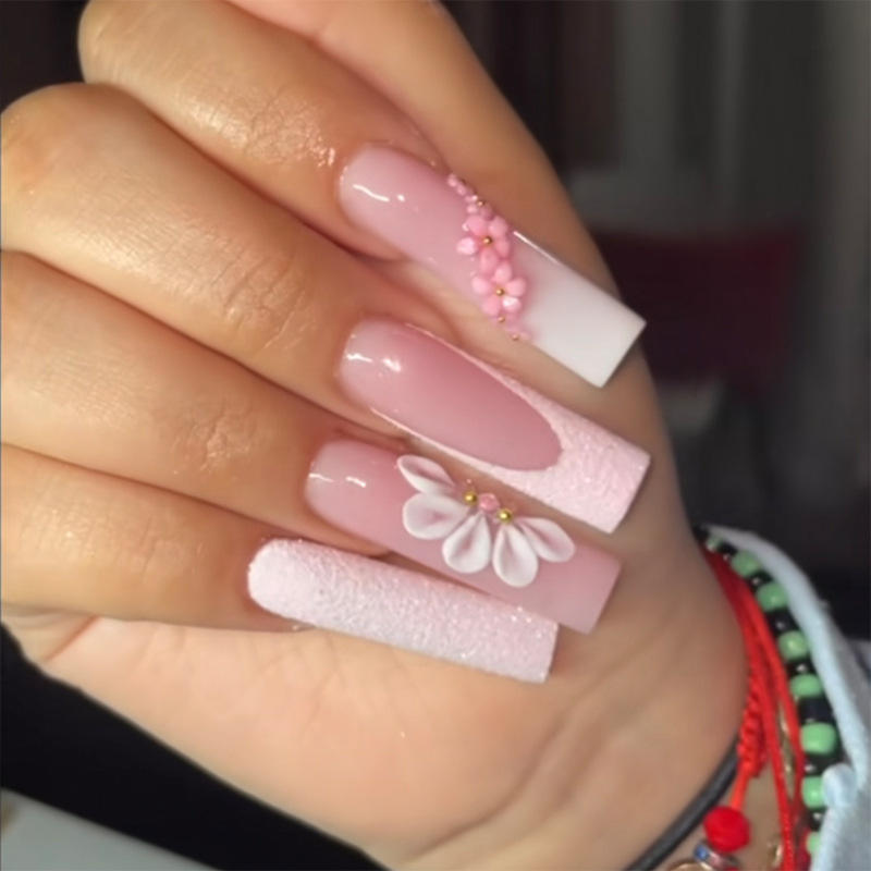 BZ1148ดอกไม้สีชมพูและสีขาว