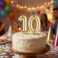 Bougies d'anniversaire en cire de paraffine non parfumées, couleur or métallisé, numéro 10, pour gâteaux, décorations pour filles et garçons, anniversaire