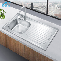 Évier de cuisine en acier inoxydable Liangshun 10050SA noir, design moderne, style ferme, à cuve unique, un trou, sans robinet, certifié CE