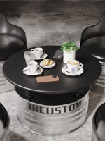 Ensemble table et chaises de café en métal, style industriel rétro, en forme de fût d'huile, durable, pour restaurant commercial, atelier de réparation et café