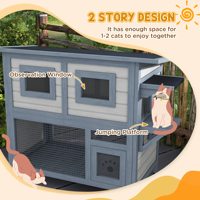 Maison pour chat de luxe moderne en bois de sapin pour extérieur, 2 niveaux, résistante aux intempéries, avec balcon en grillage métallique, abri de jardin de haute qualité