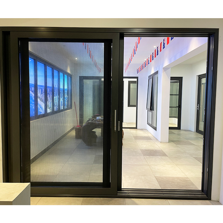 Fireproof House Interior Aluminium Alloy Profile Frame Double Glazed Tempered Glass Aluminum Sliding Door With Screen